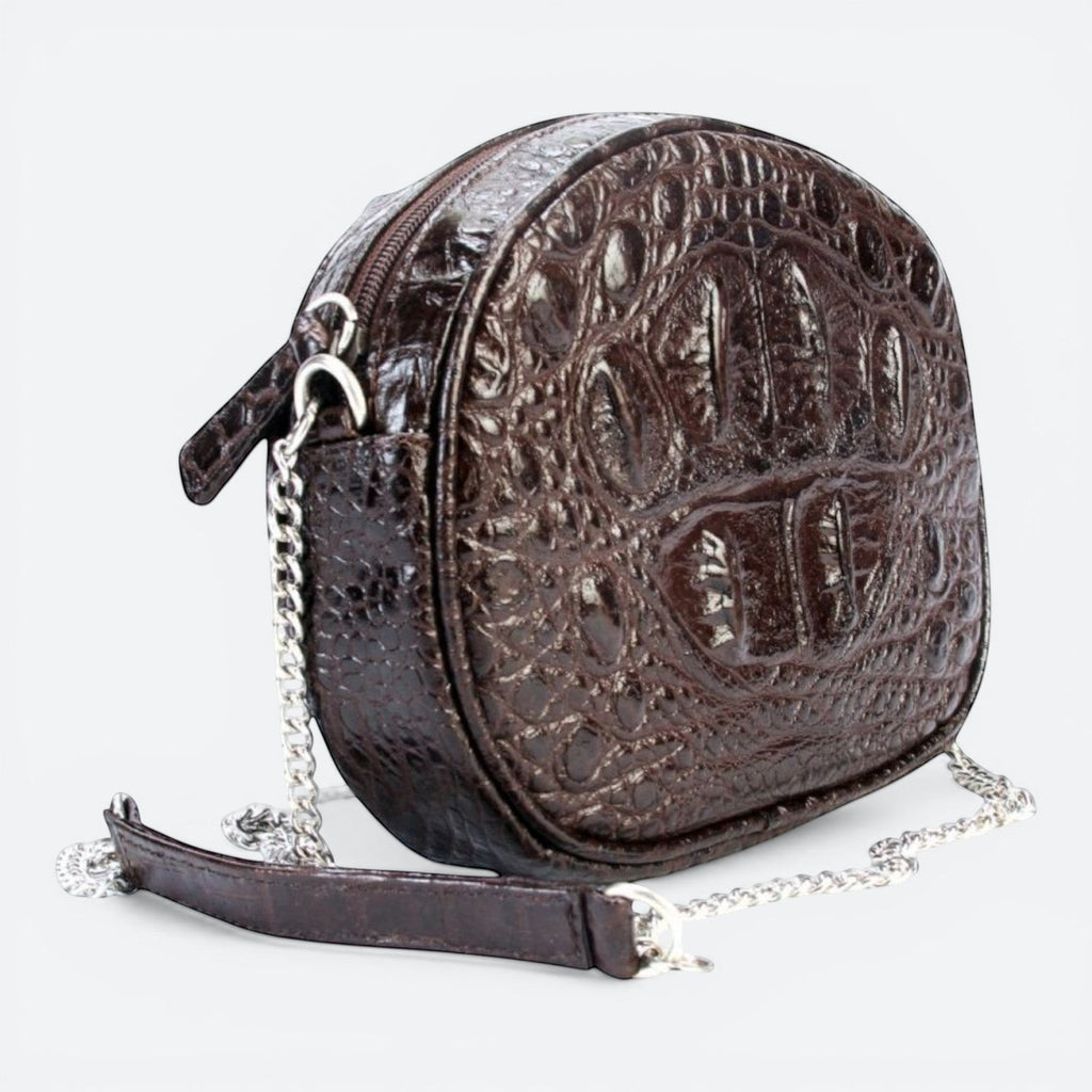 dark brown crocodile handbag cozumel