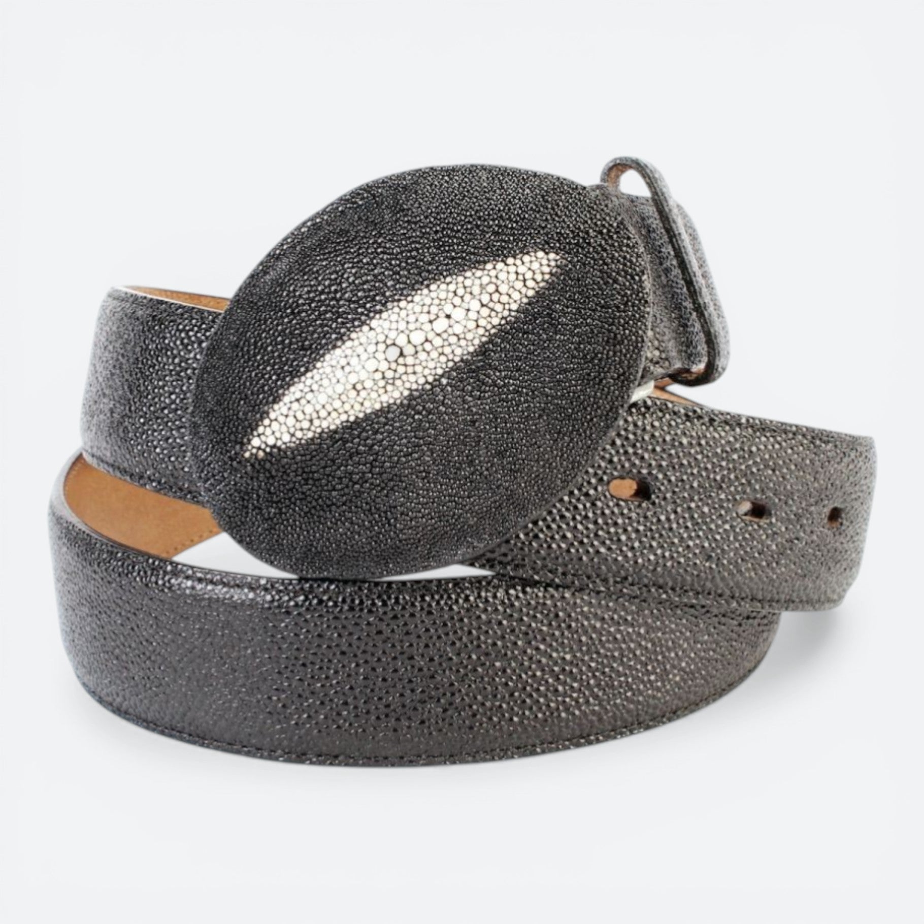 Vintage Genuine Stingray Leather Belt Size 38 w/ .880 Silver Western Buckle Genuine stingray leather belt Black 48 main image 3