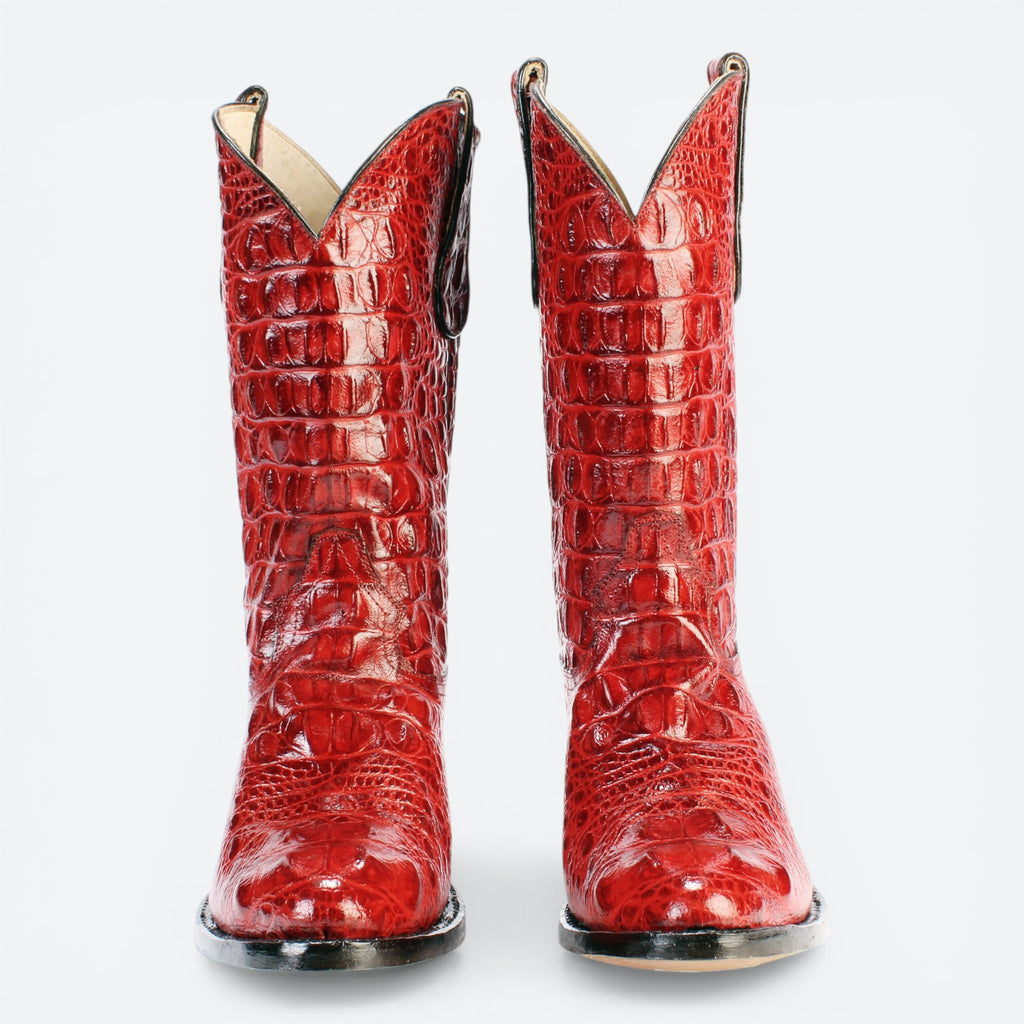 VEARIS red alligator genuine leather western boots with full leather lining and sole.
