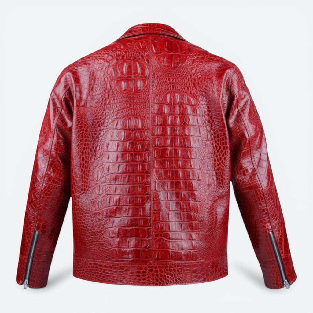 VEAR I Red Hornback Crocodile genuine leather jacket with zipper details