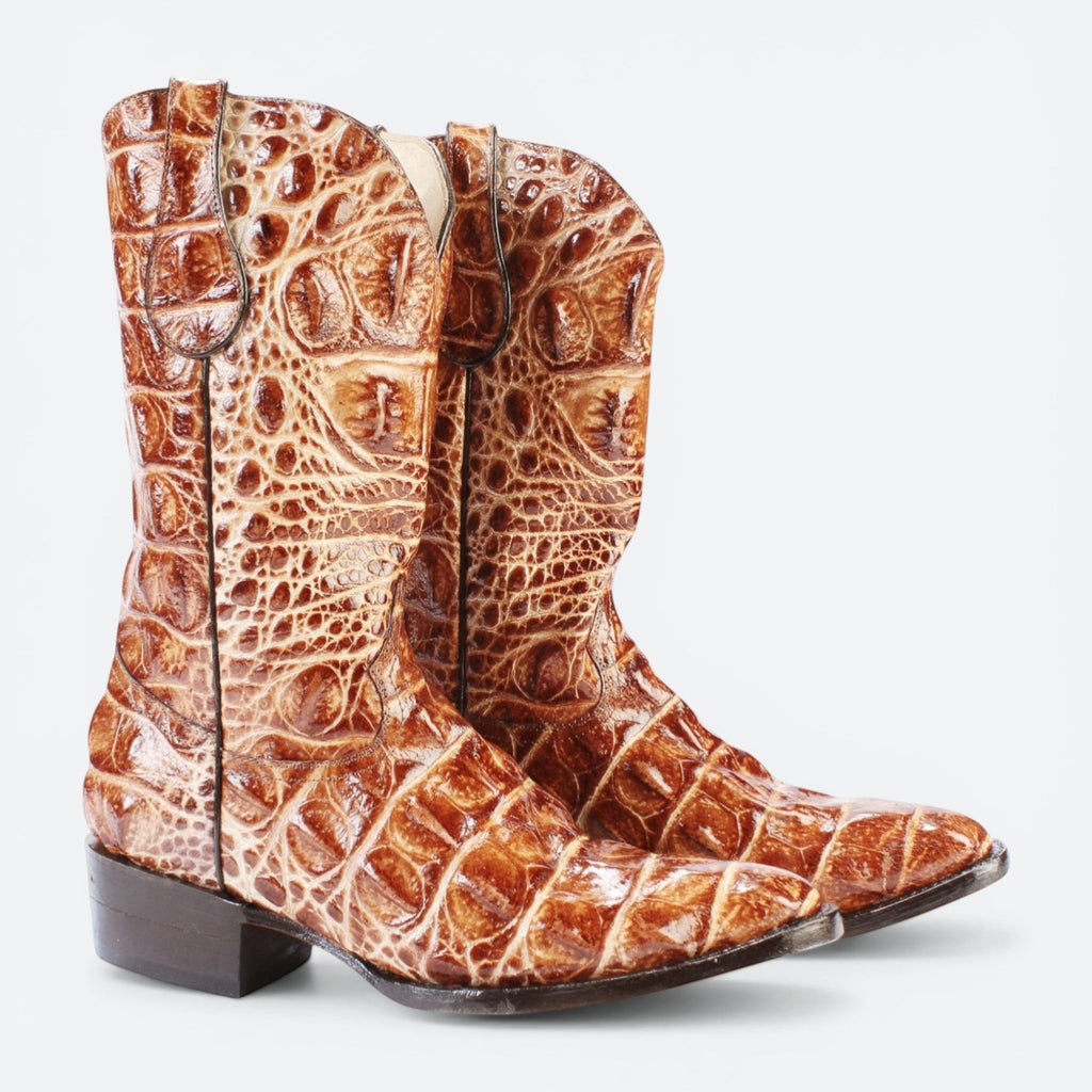 VEARI bicolor light brown alligator genuine leather western boots with full leather lining and sole.