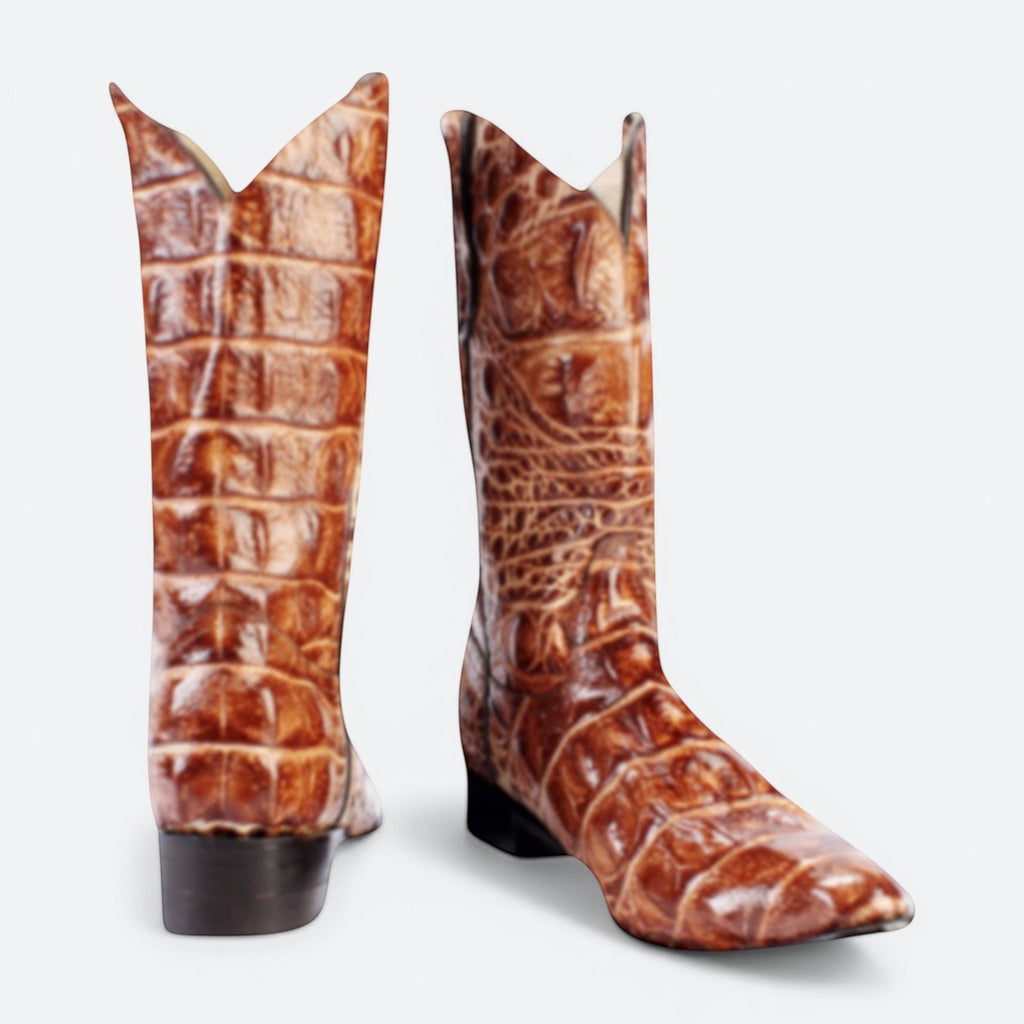 VEARI bicolor light brown alligator genuine leather western boots with full leather lining and sole.