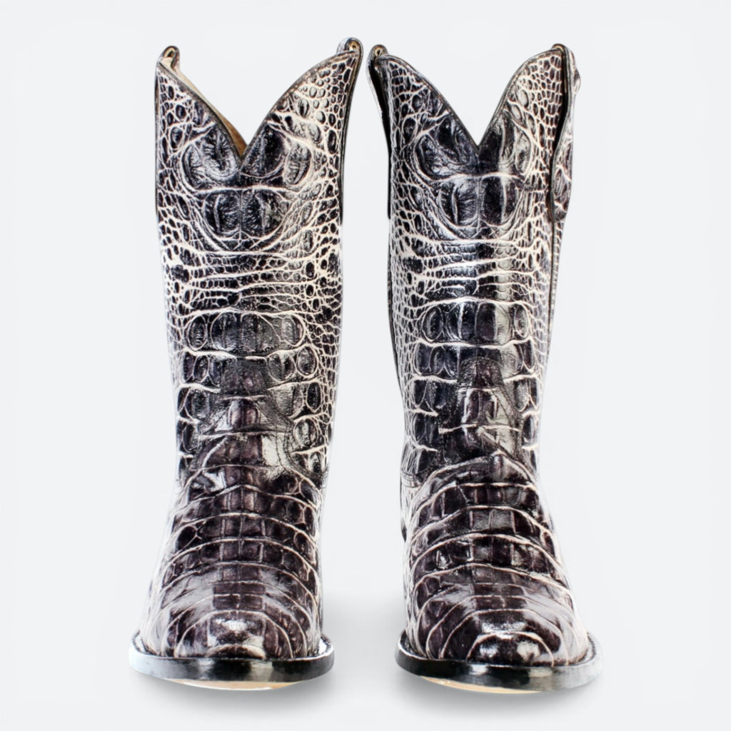 VEARIS bicolor black alligator genuine leather western boots with full leather lining and sole.