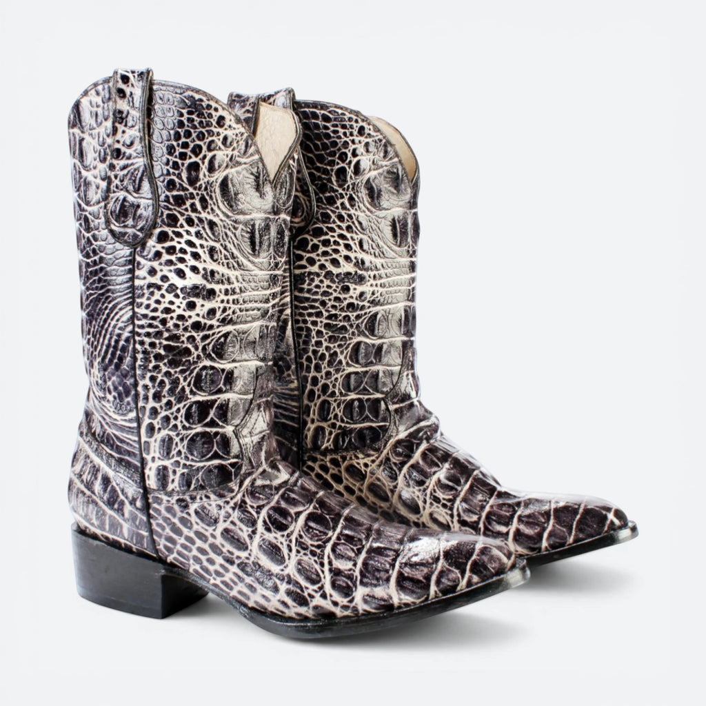 VEARI Bicolor Black alligator genuine leather western boots with full leather lining and sole.