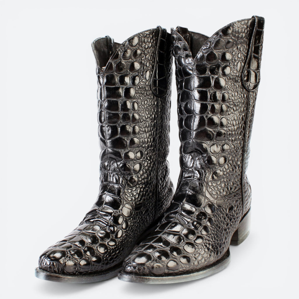 VEARI Buitre Western Boots in black genuine leather with crocodile design and leather sole.