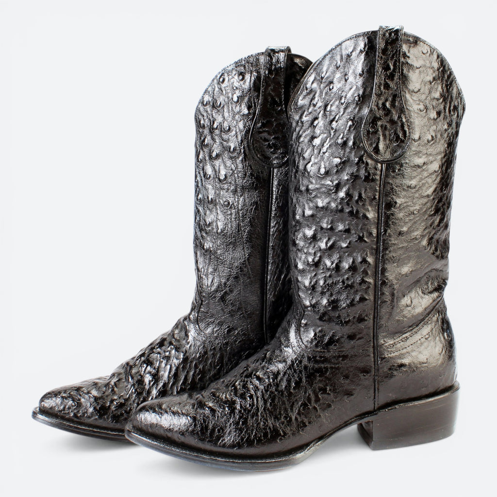VEARI Buitre black ostrich leather western boots with full leather lining and sole.