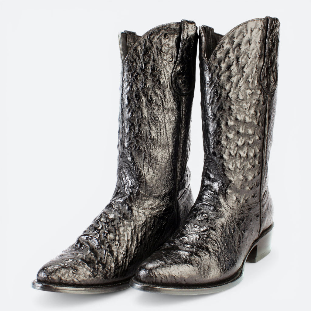 VEARI Buitre black ostrich leather western boots with full leather lining and sole.