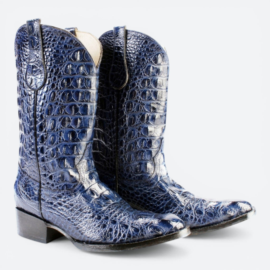VEARI blue alligator genuine leather western boots with full leather lining and sole.