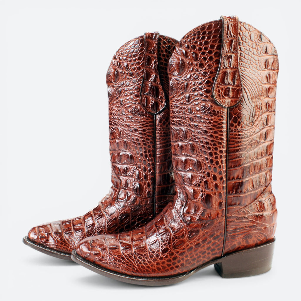 VEARI Buitre Western Boots in brown alligator leather with full leather lining and sole.