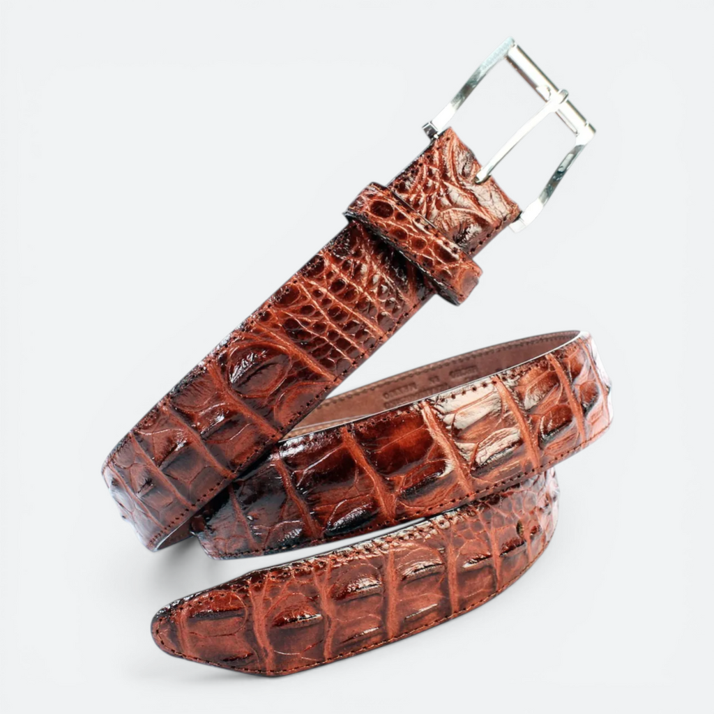 VEARI brown genuine crocodile leather design belt with silver buckle. 1.3