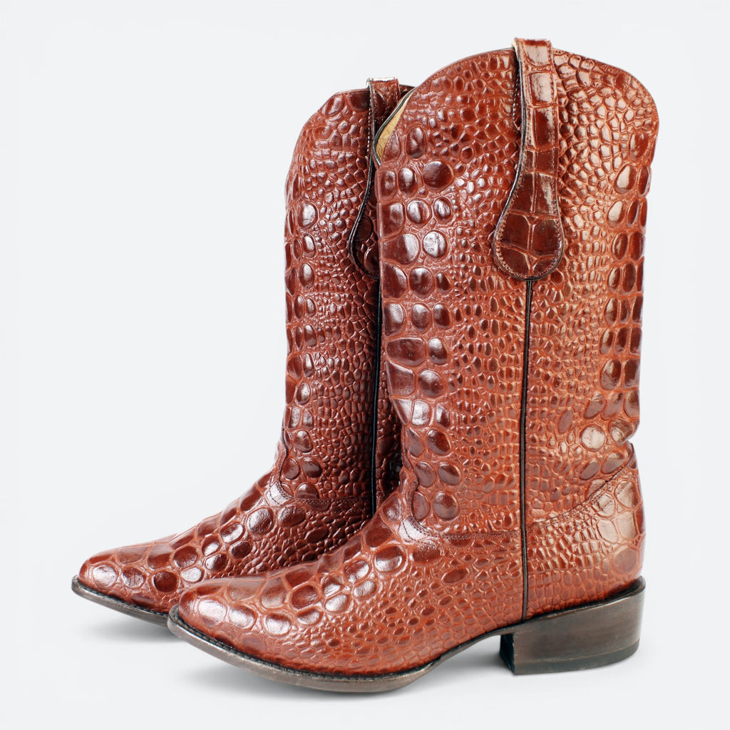 VEARI Buitre Western Boots in brown genuine leather with crocodile design. Full leather lining and sole.