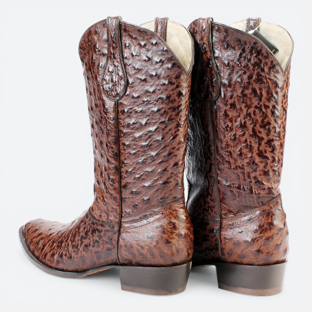 VEARI Buitre men's western boots in brown ostrich leather with full leather lining and sole.