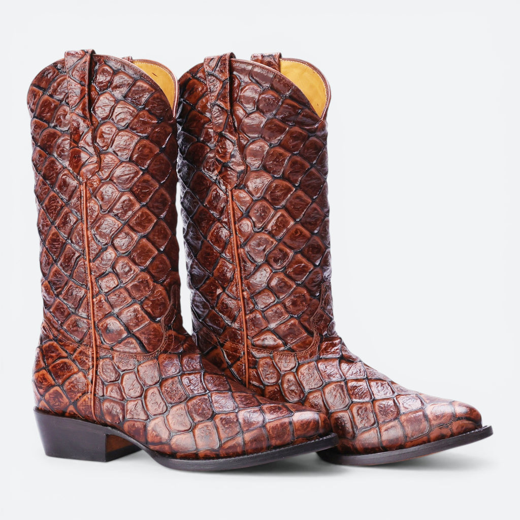 VEARI Buitre Western Boots in brown Sea Bass genuine leather with full leather lining and sole.