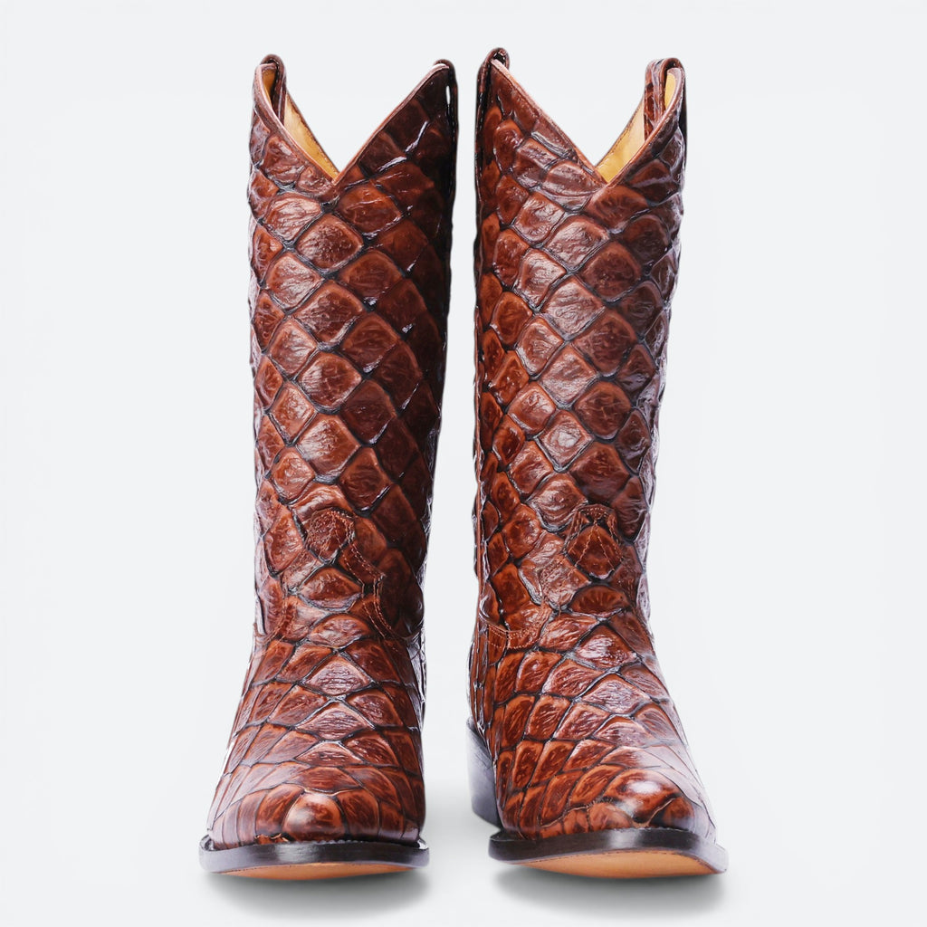 VEARI Buitre Western Boots in brown Sea Bass genuine leather with full leather lining and sole.