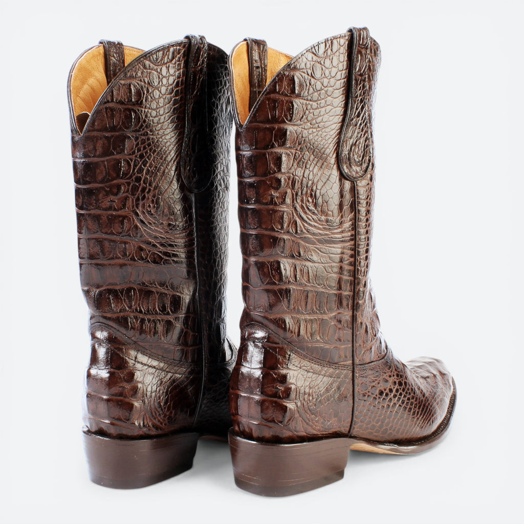 VEARI Buitre Western Boots in dark brown alligator leather with full leather lining and sole.