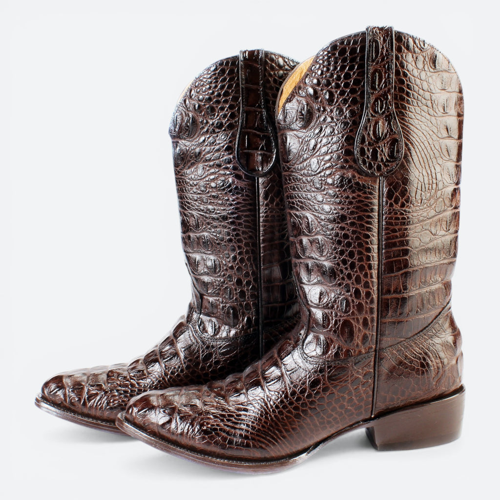 VEARI Buitre Western Boots in dark brown alligator leather with full leather lining and sole.