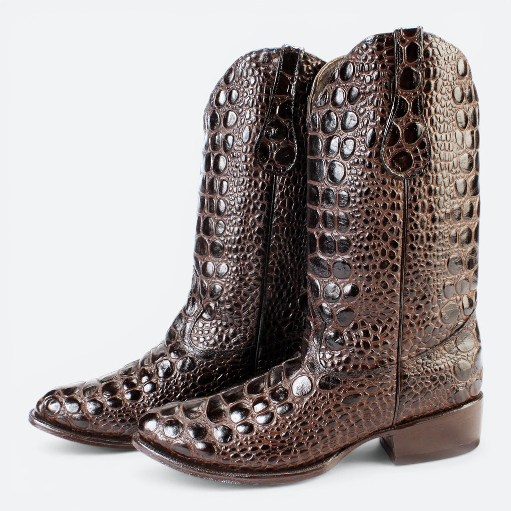 VEARI Buitre Western Boots in dark brown genuine leather with crocodile design and full leather lining.