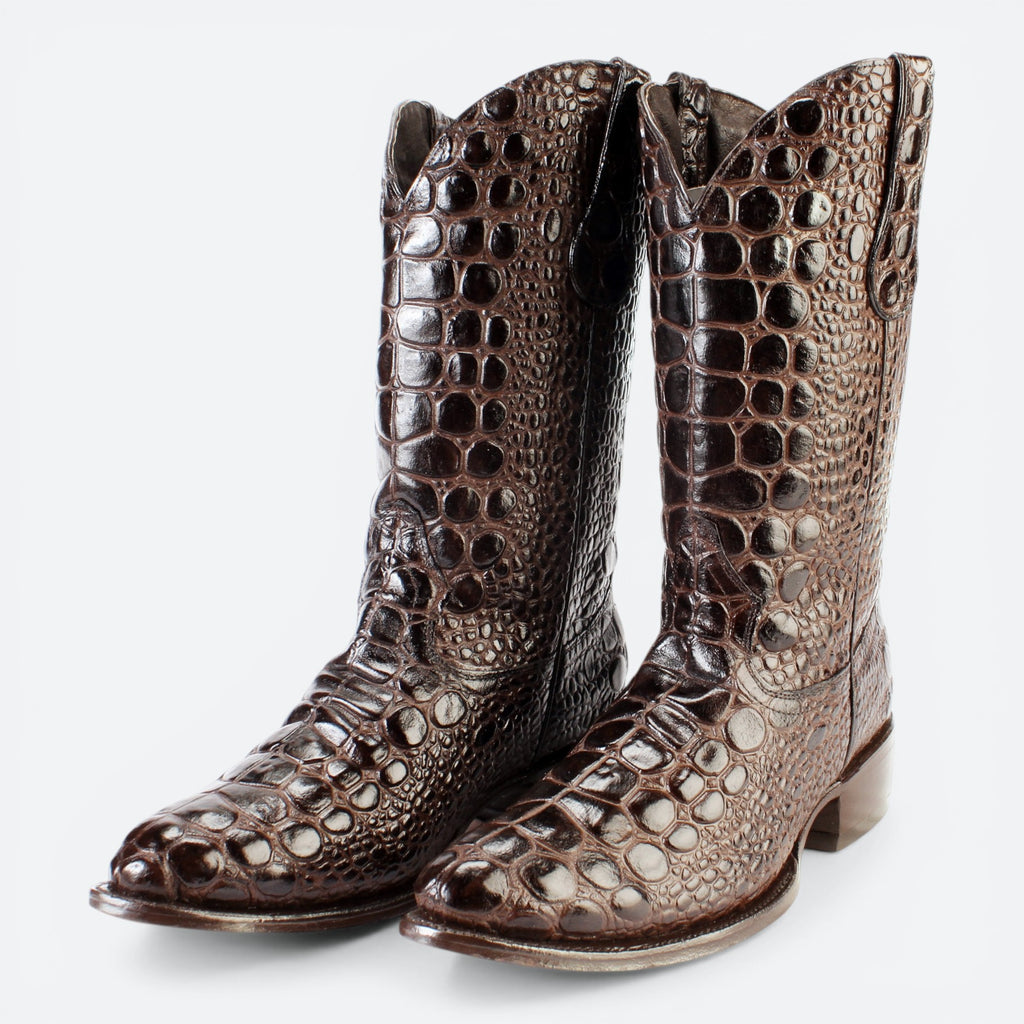 VEARI Buitre Western Boots in dark brown genuine crocodile leather with full leather lining and sole.