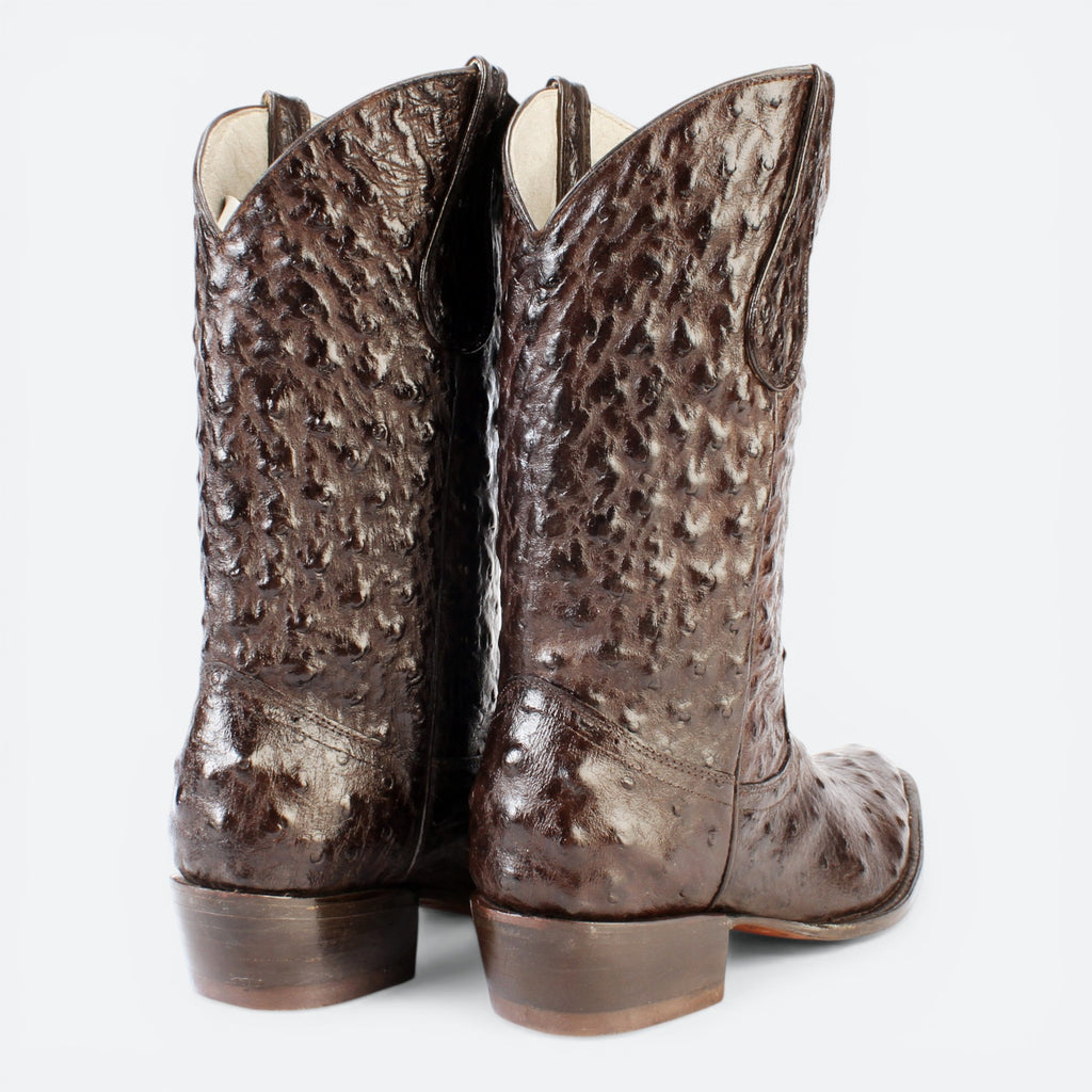 VEARI Buitre dark brown ostrich leather western boots with full leather lining and sole.