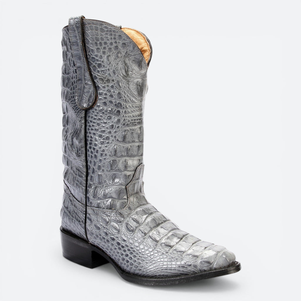 VEARIS grey alligator genuine leather western boots with full leather lining and sole.