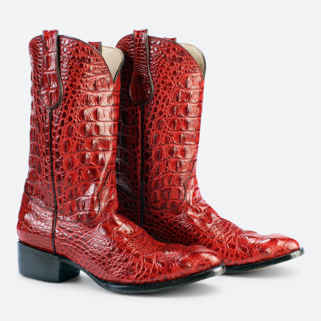 VEARIS red alligator genuine leather western boots with full leather lining and sole.