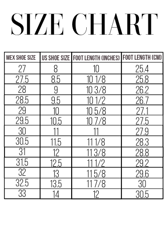 Size Chart For Western Boots