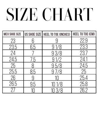 Size Chart - Buitre Western Women Boots