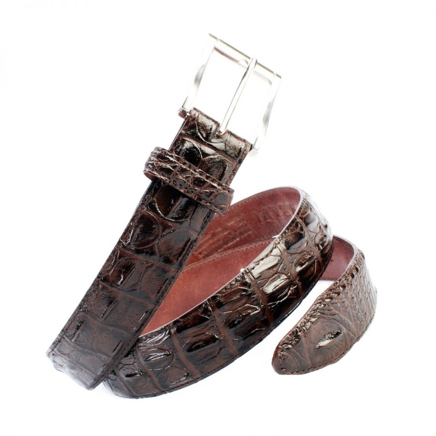 Chocolate brown nubuck crocodile belt - Luxury custom-made belts